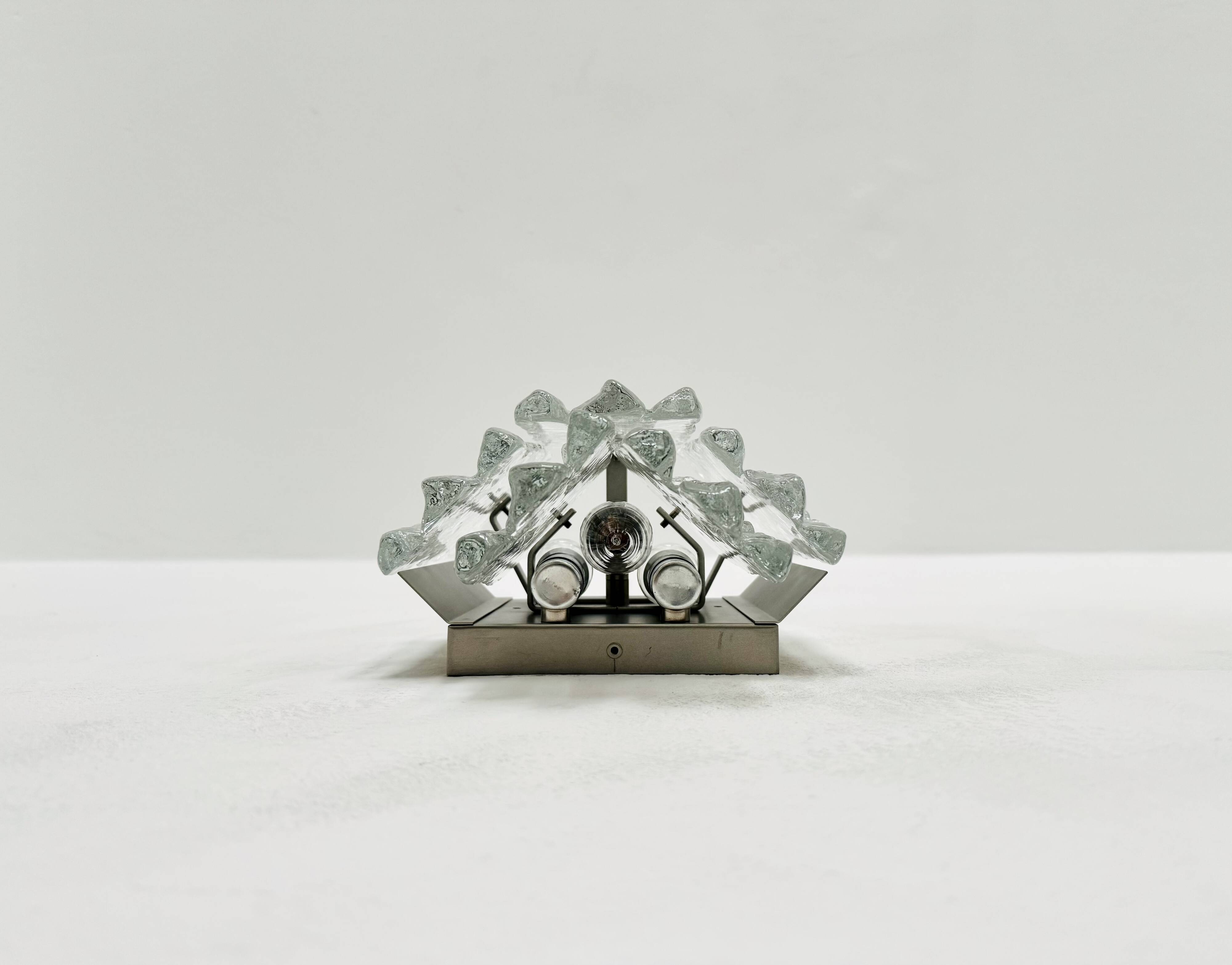 Set of 2 Austrian Ice Glass Wall Lamps by J.T. Kalmar