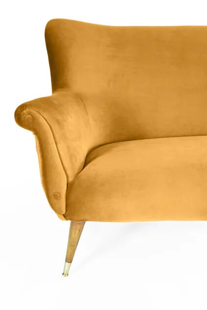 Three-seater velvet sofa, German, 1960s, mustard, restored.