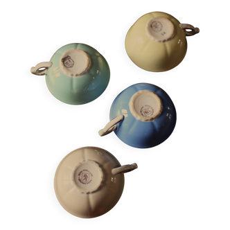4 Céranord colored and gilded coffee cups