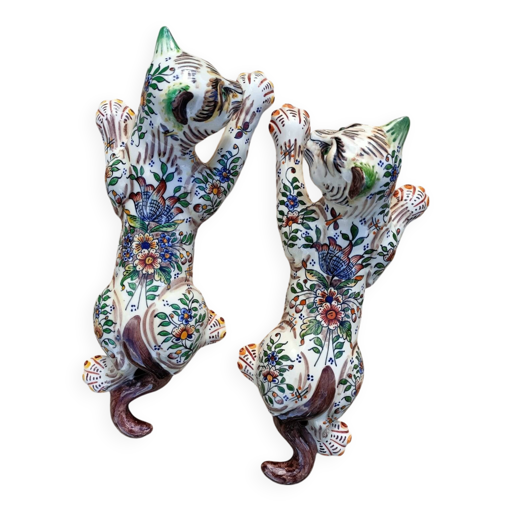 Zoomorphic Bouquetieres Hand-painted Desvres Cats