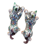 Zoomorphic Bouquetieres Hand-painted Desvres Cats