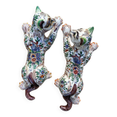 Zoomorphic Bouquetieres Hand-painted Desvres Cats