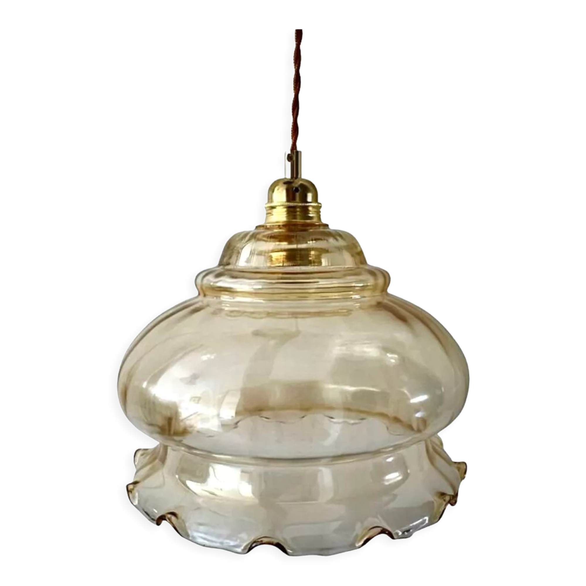 Vintage pendant lamp in electrified golden glass to nine