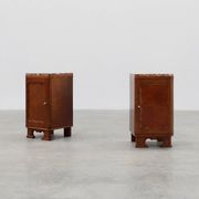 Pair of Art Deco nightstands in oak with marble top, France ca. 1925