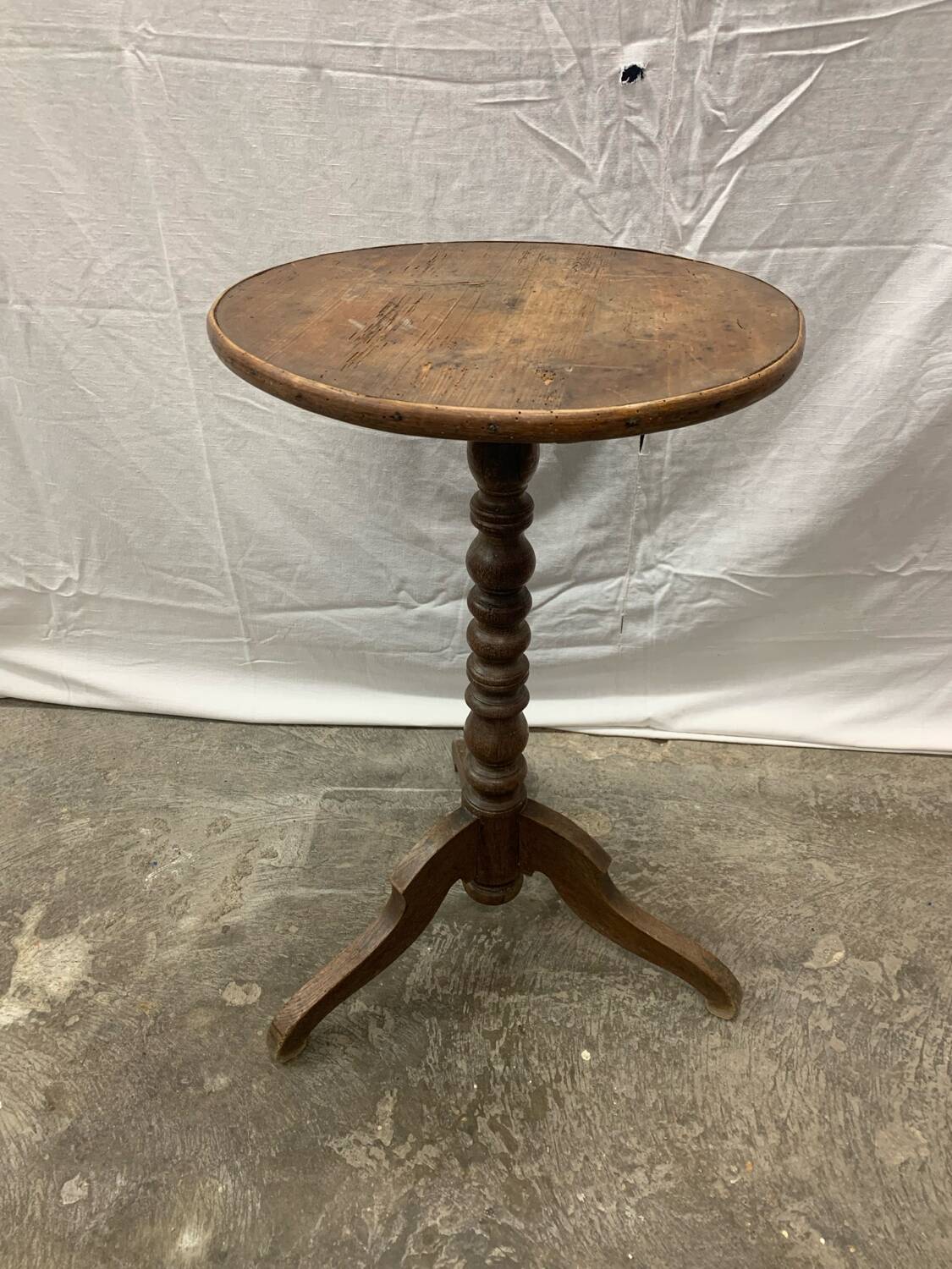 Antique pedestal table, Brutalist, wood, turned