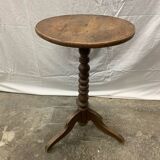 Ancien guéridon, brutaliste en bois tourné