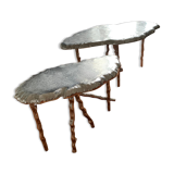 Set of two designer coffee tables in cast aluminum