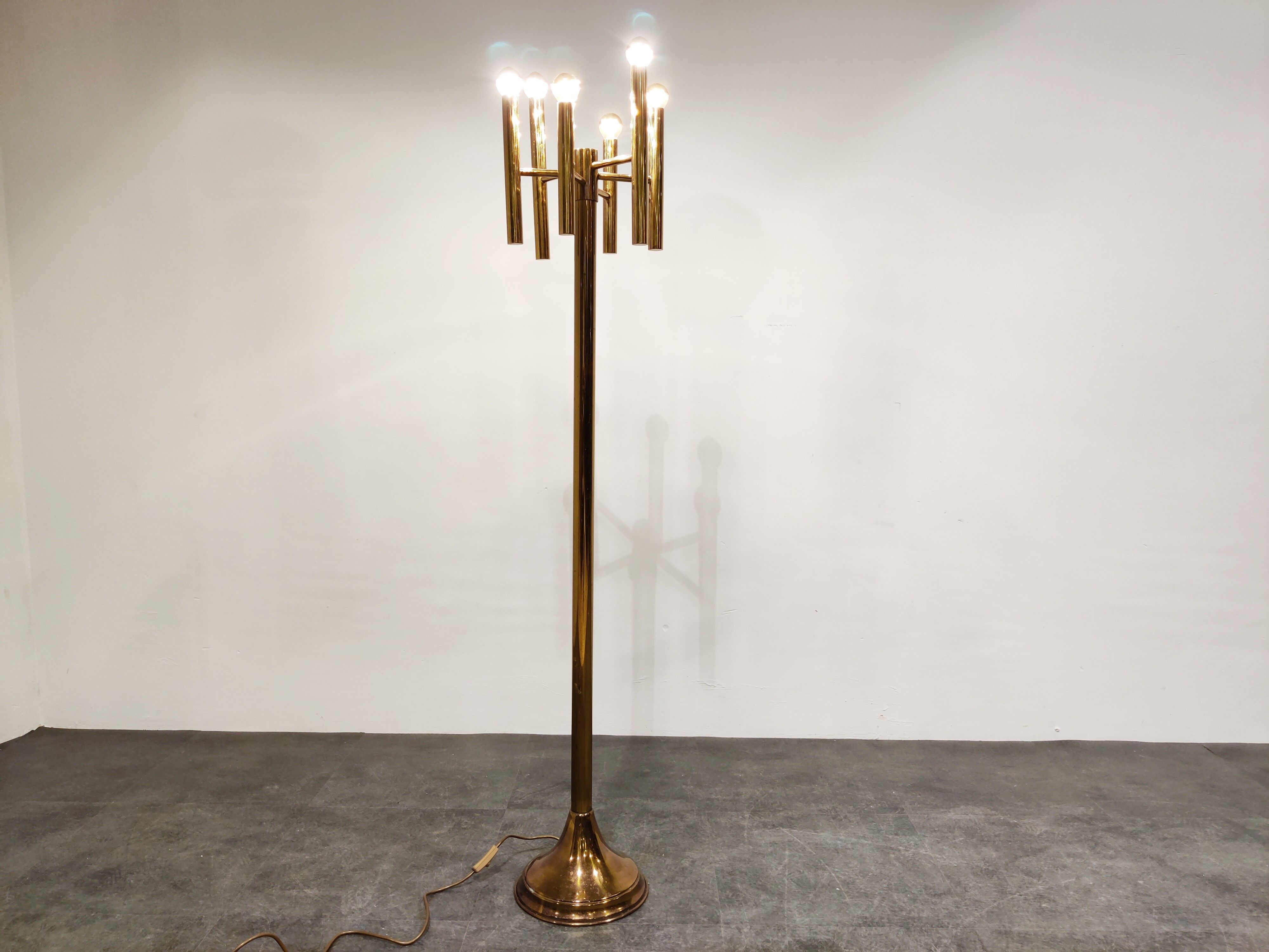 Pair of brass Sciolari floor lamps, 1970s