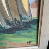 Tableau sur toile vue église coloré signé