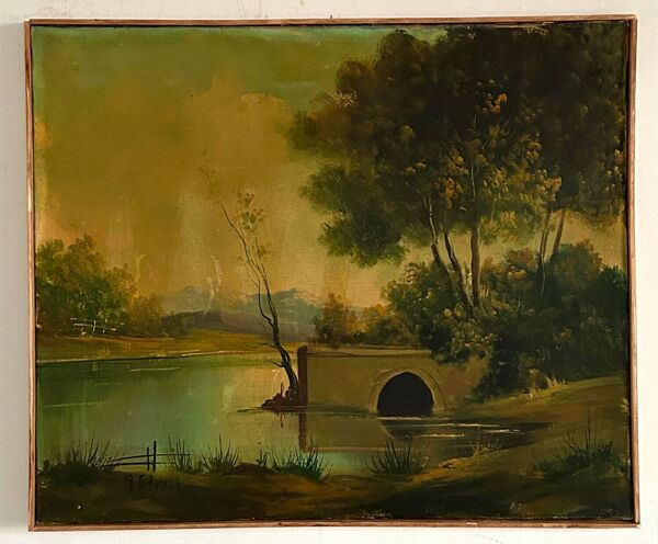 Oil on canvas The Old Bridge XX by A. (Armand) Silvestre.