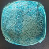 Signed turquoise enameled ceramic pocket tray