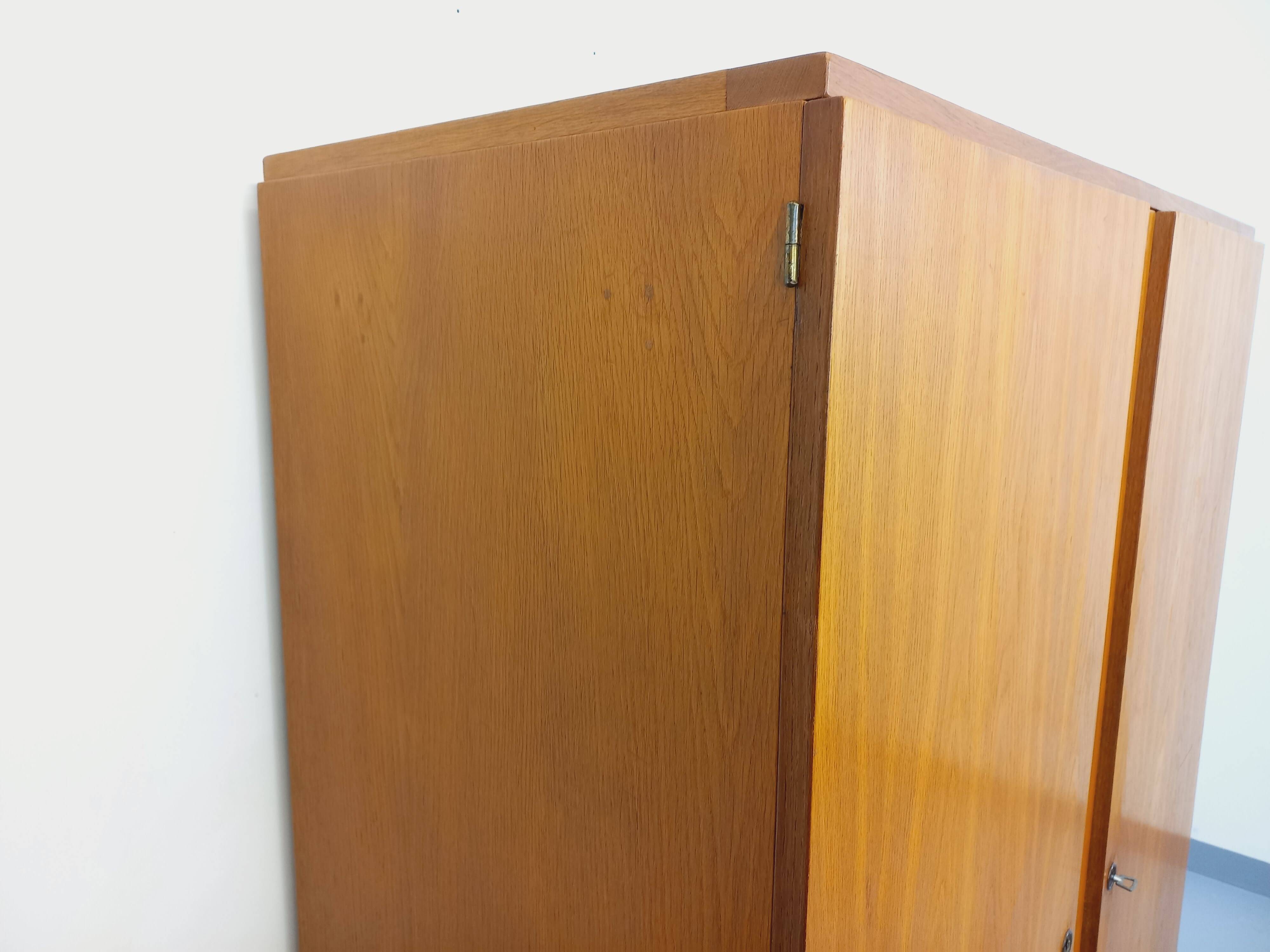 Vintage oak wardrobe from the 1960s.