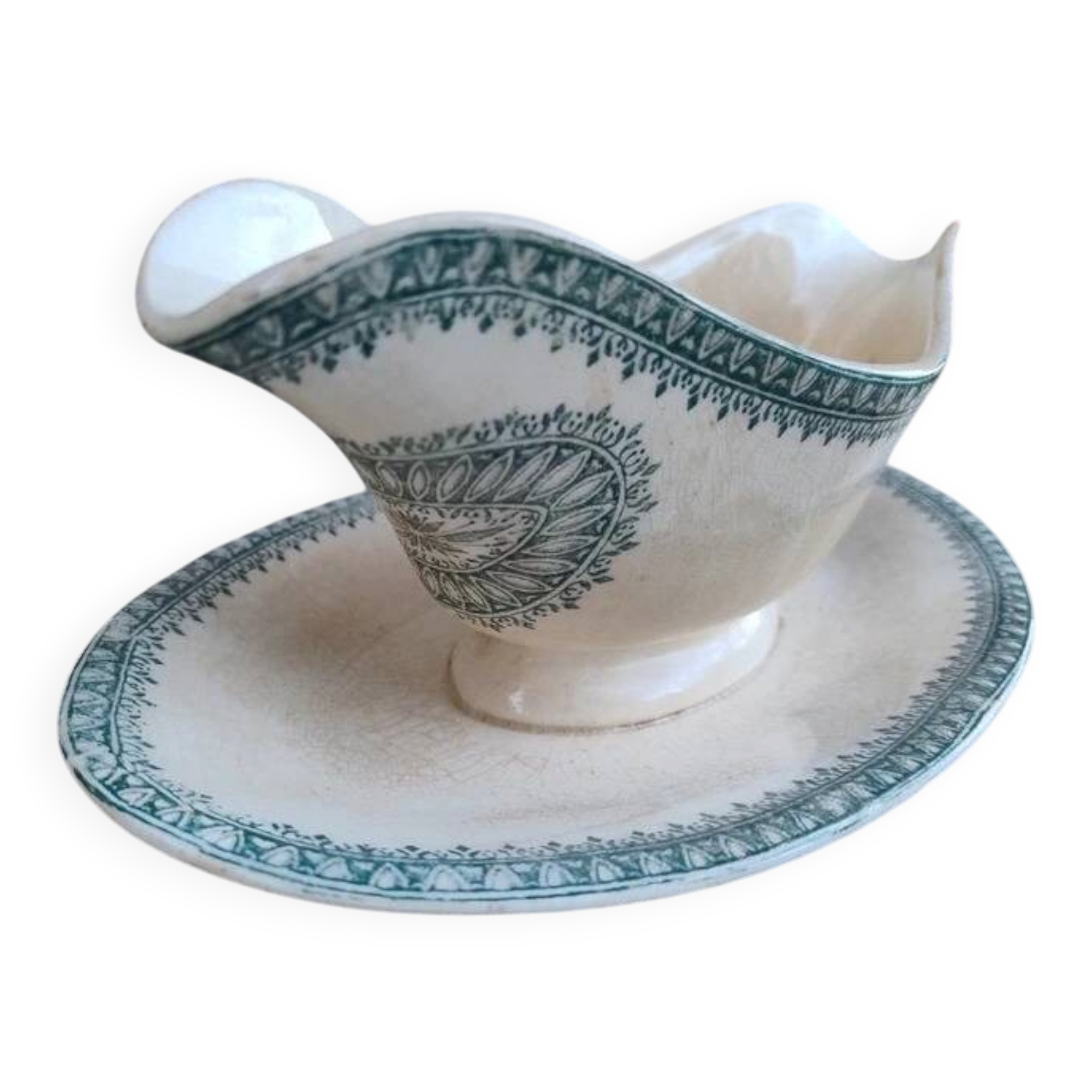 Antique sauce boat Creil and Montereau Ironstone English model