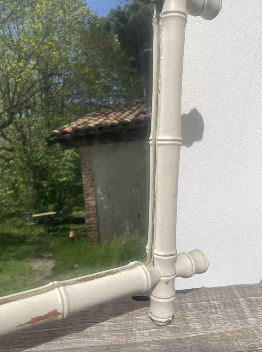 White bamboo wood mirror