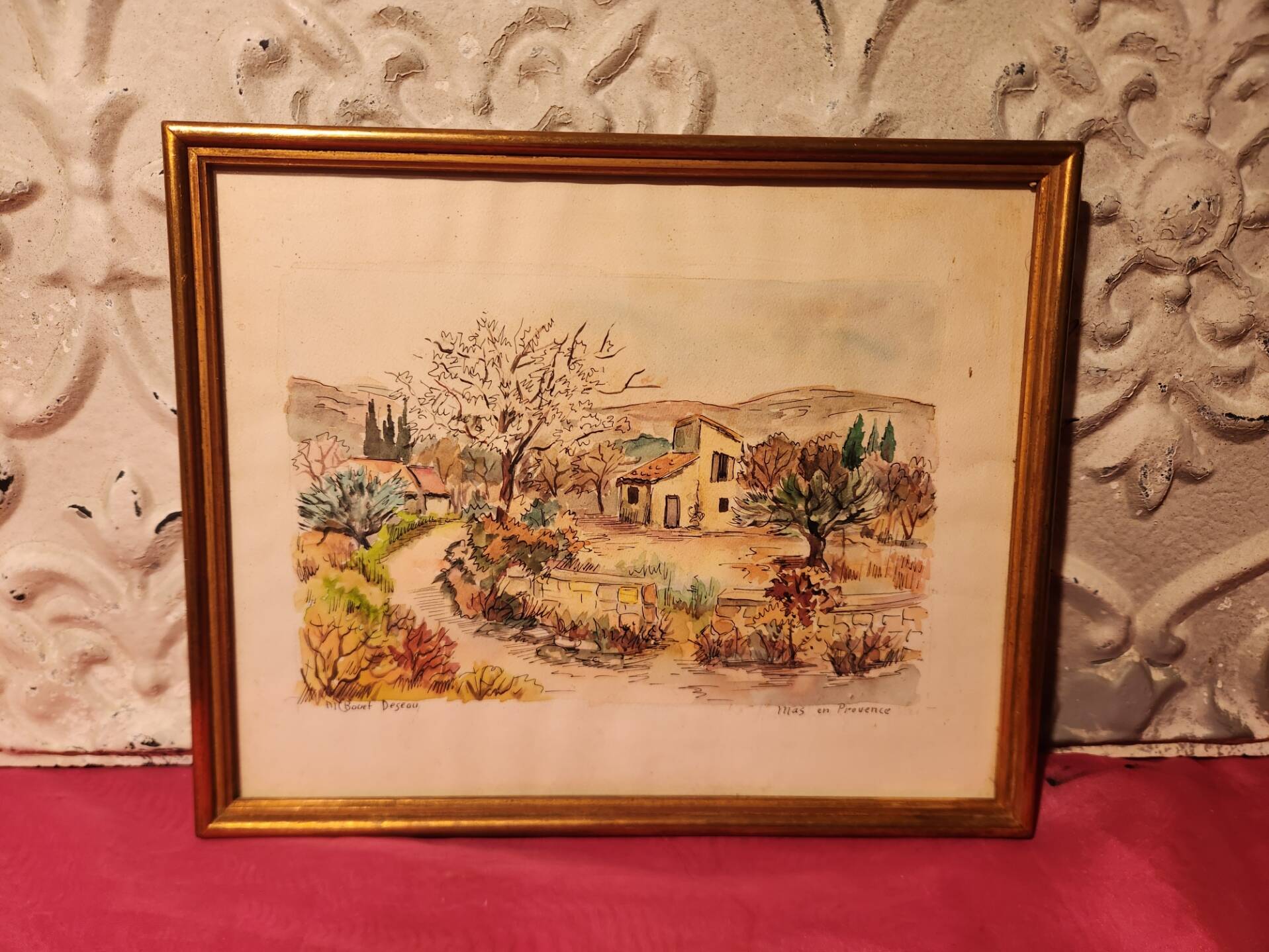 Watercolour painting of Mas en Provence, signed.