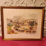 Watercolour painting of Mas en Provence, signed.