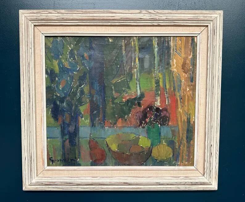 Original Swedish Oil on Canvas – "Still Life with Bowl of Fruit" by Svan Grandin – Signed – Vintage & Framed – 91 × 83 cm (35.8" × 32.7")