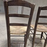 Pair of rustic country mountain straw chairs, old 1950s