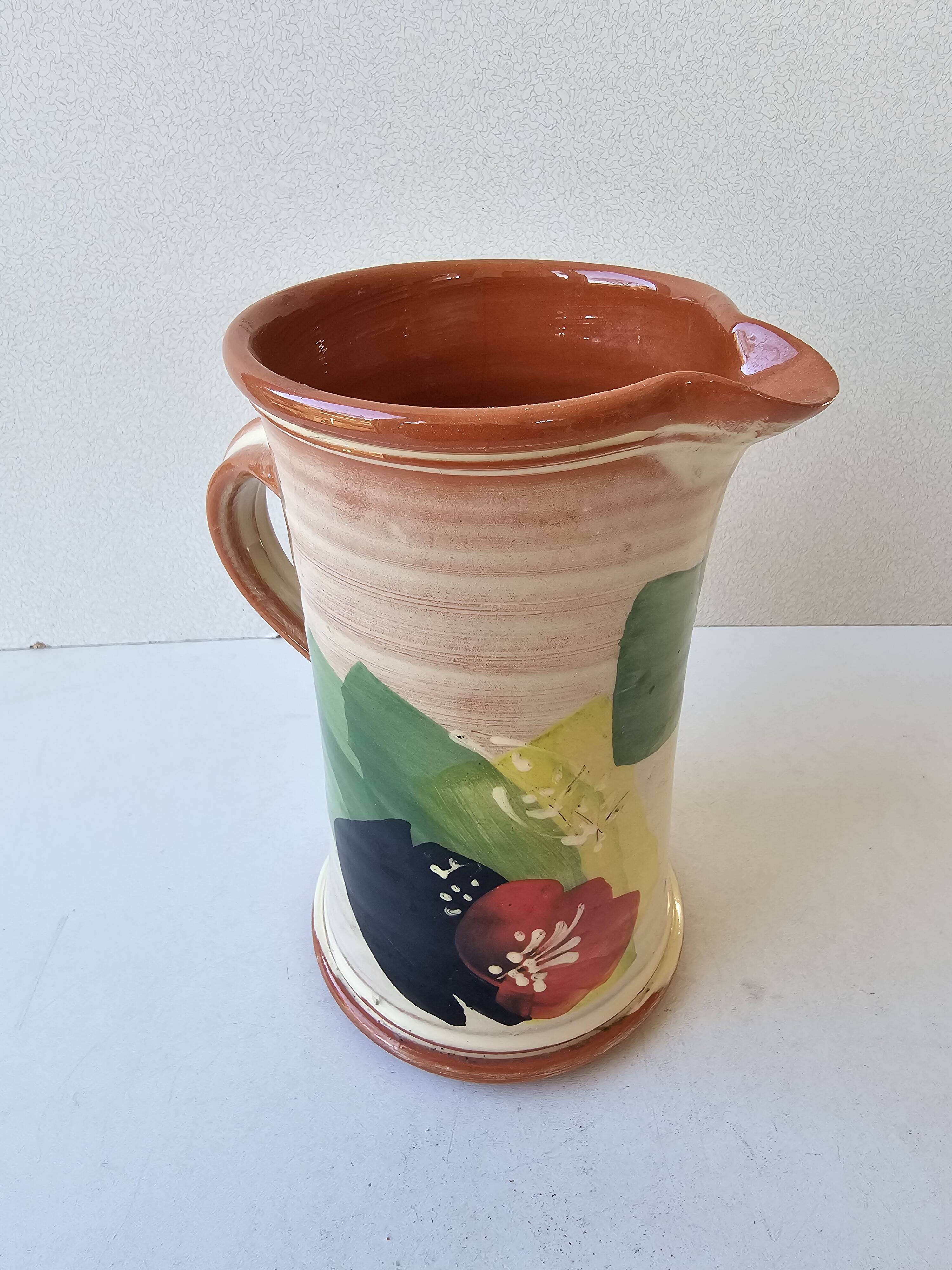 Ceramic jug with Provencal floral pattern signed (Signature to be identified)