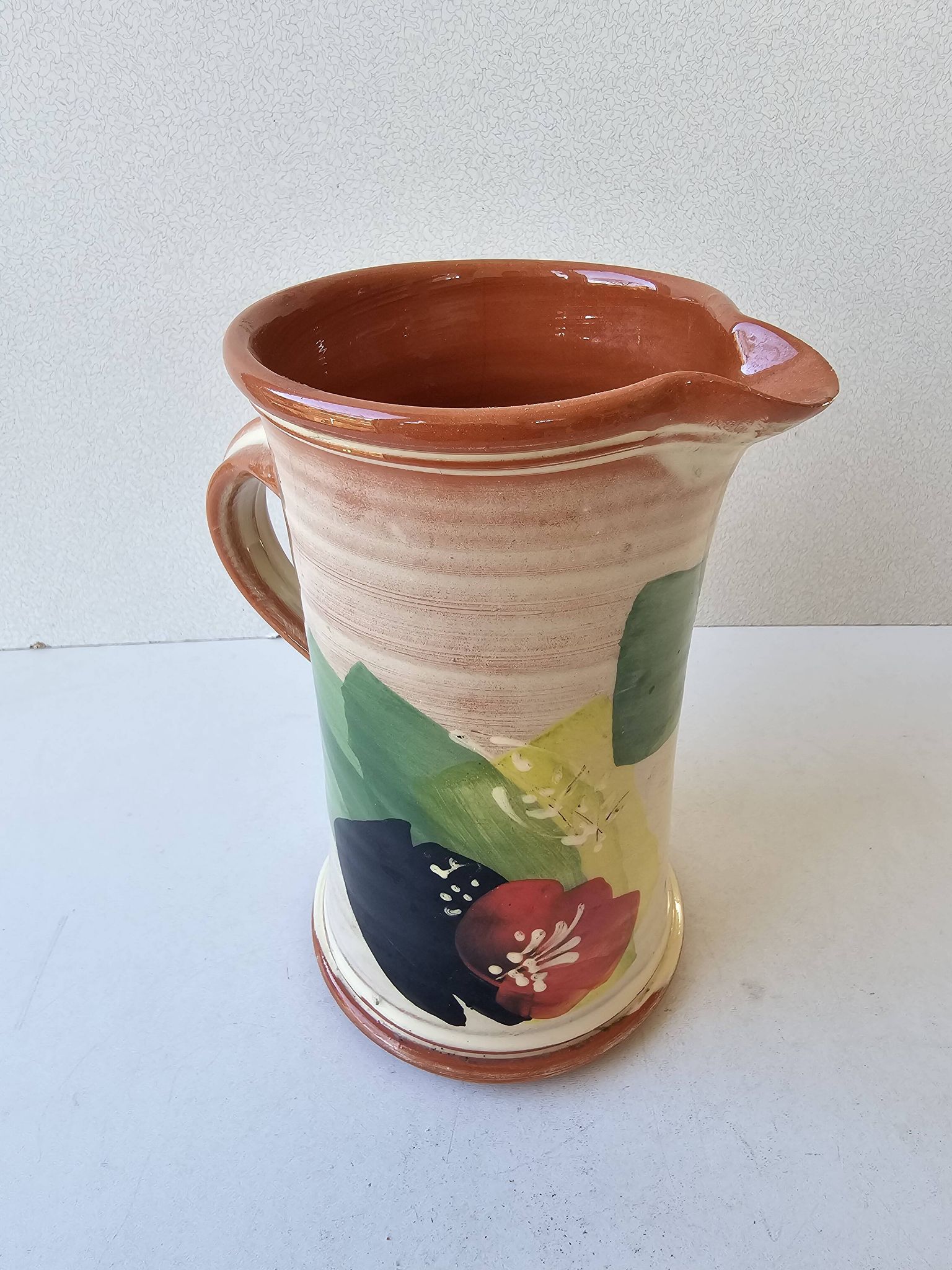 Ceramic jug with Provencal floral pattern signed (Signature to be identified)