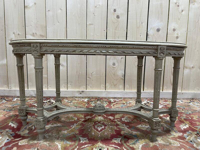 Banquette de piano Louis XVI en cannage et bois rechampi