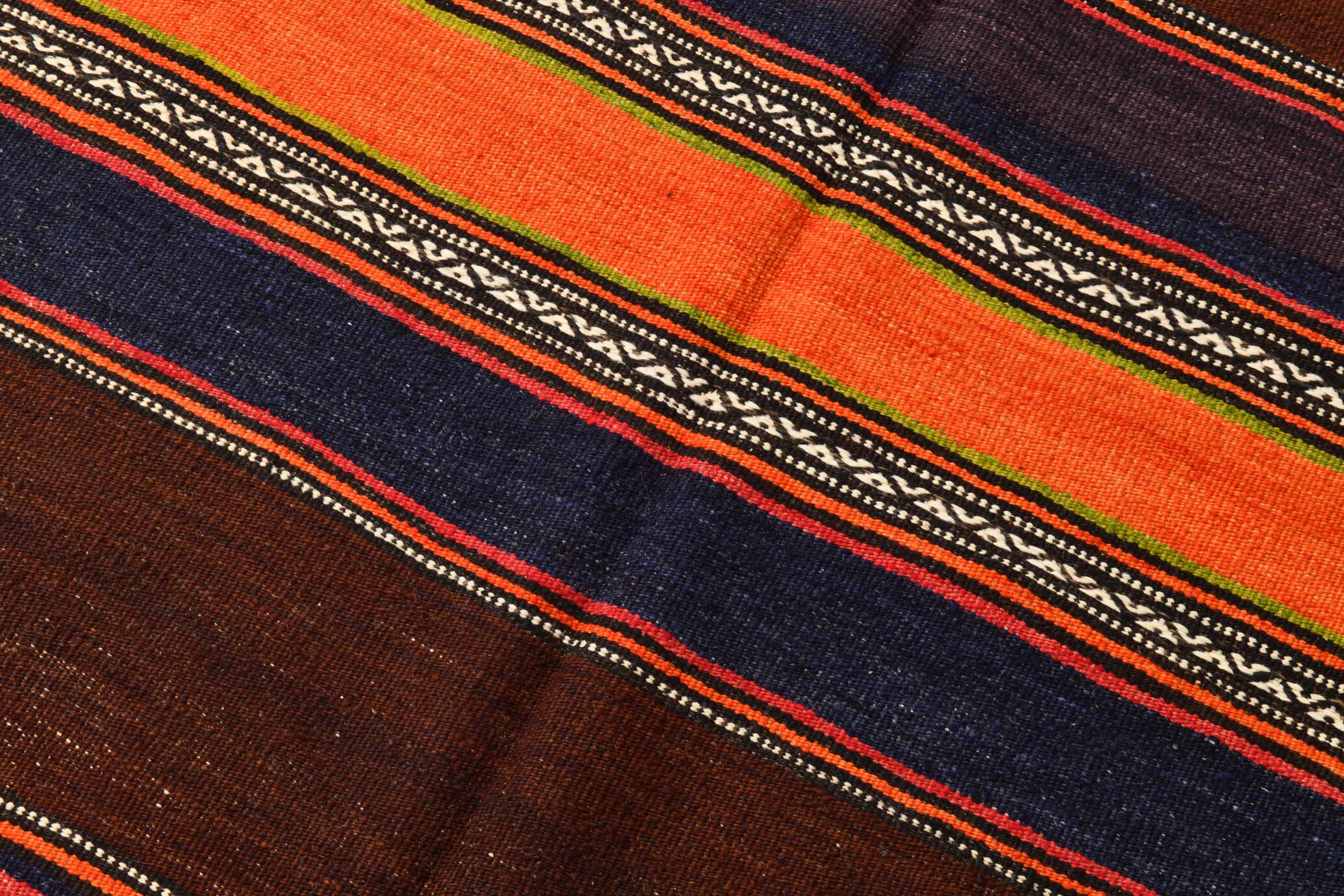 4x8 Brown & Blue Turkish Vintage Kilim Rug 139x245Cm SK 2314