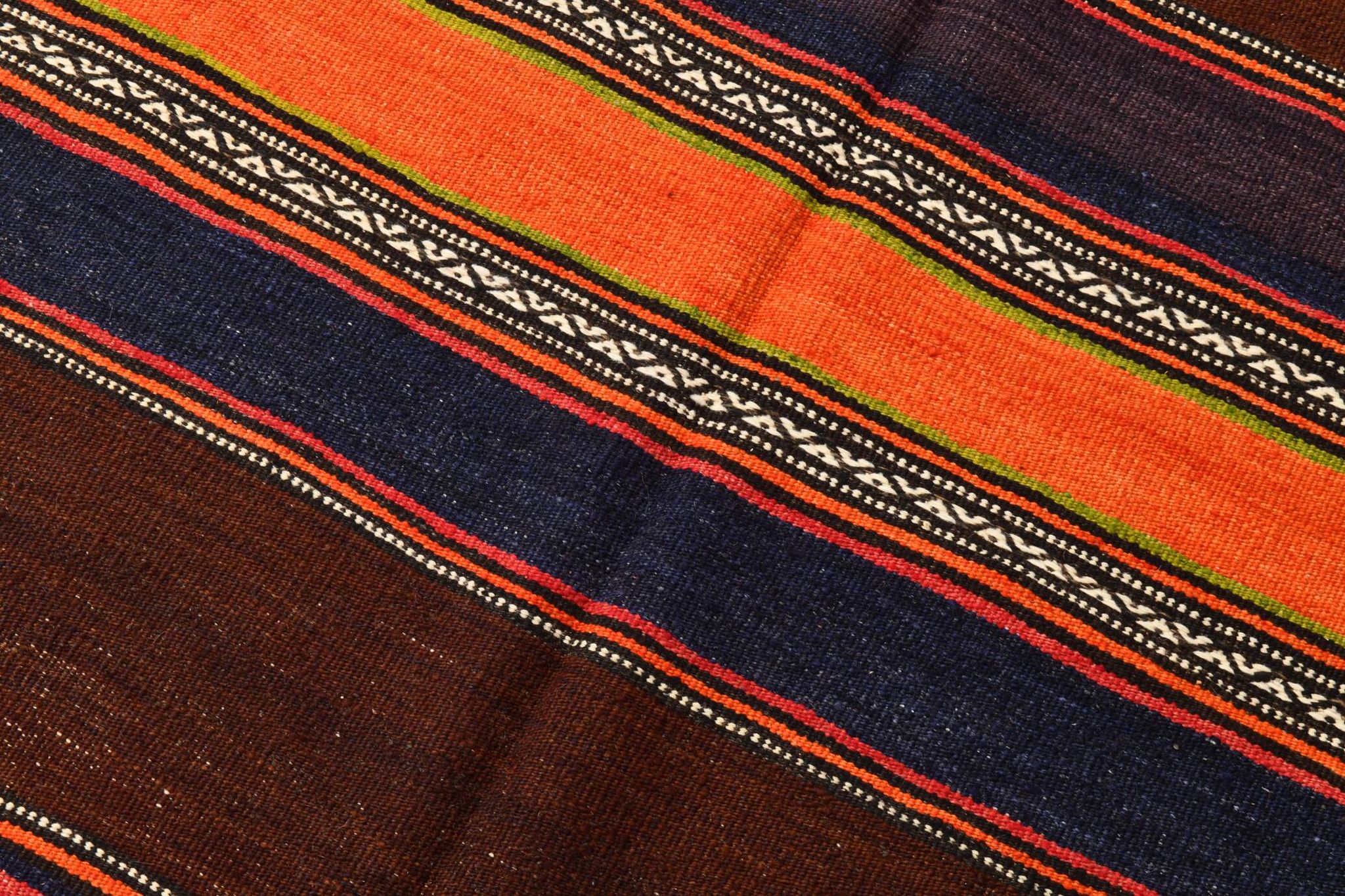 4x8 Brown & Blue Turkish Vintage Kilim Rug 139x245Cm SK 2314