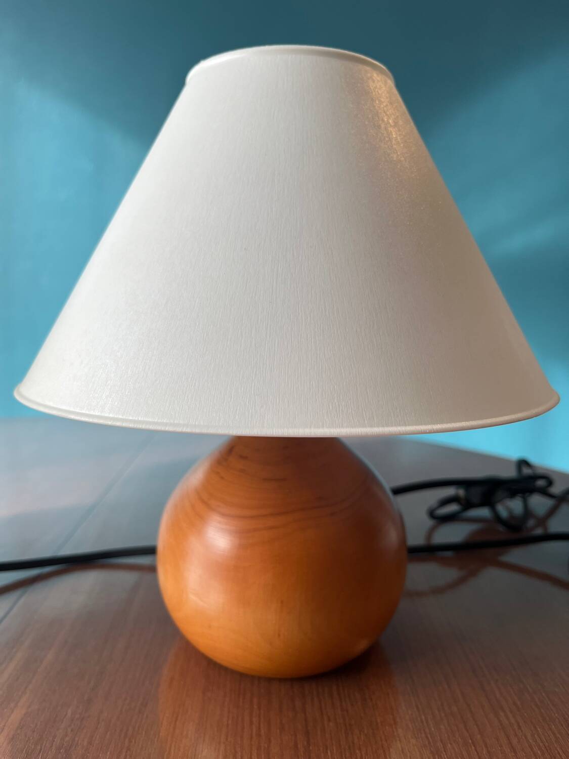 Pair of solid wood ball lamps