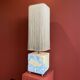 Base stuck blue beige marble-plaster, fringed lampshade Houles, 21st century.
