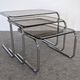 Nested tables with tubular chrome and smoked glass, France 1970.