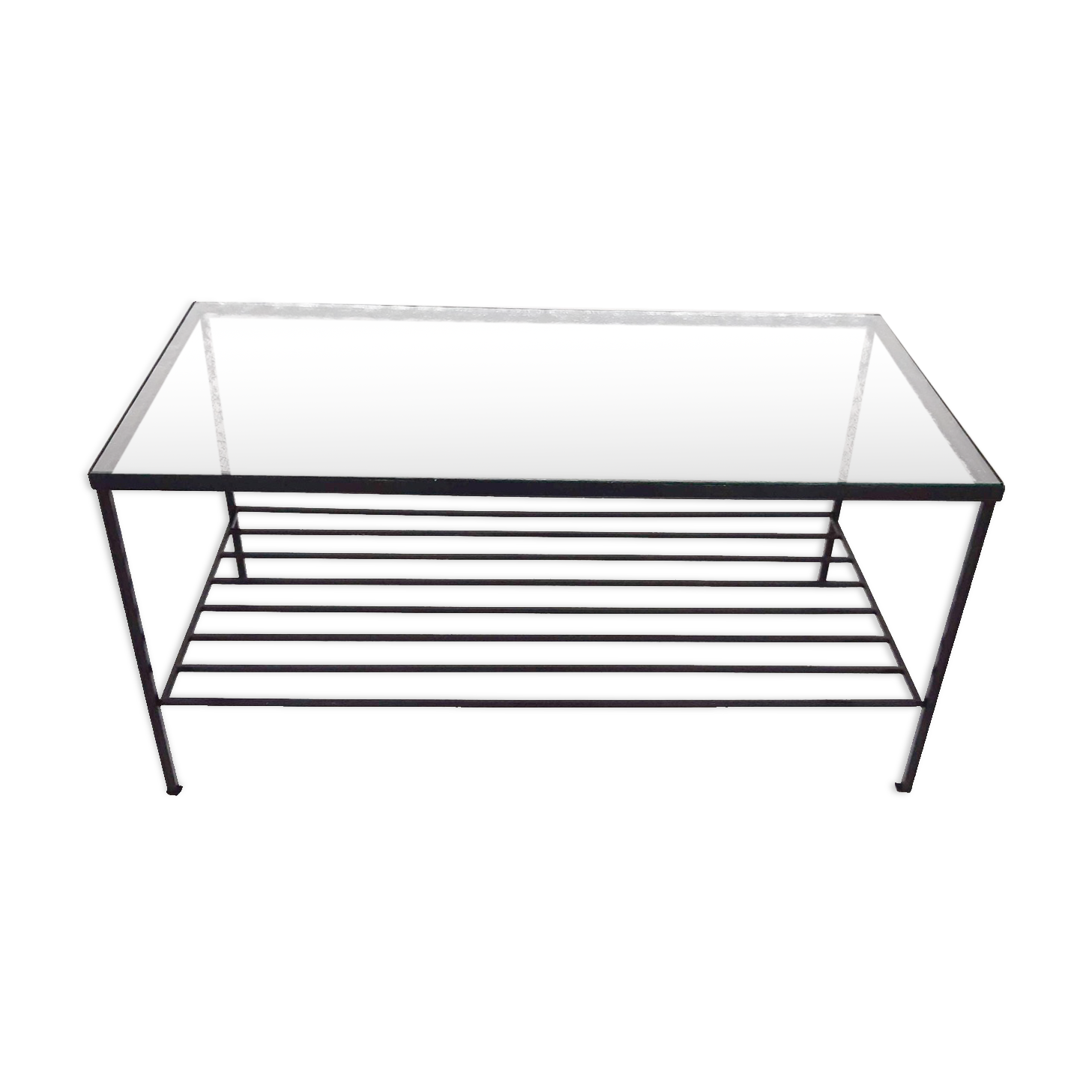 Mid-century modern minimalistic metal and glass coffee table