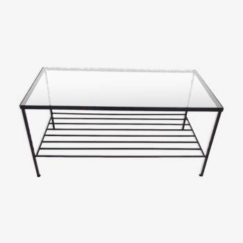 Table basse minimaliste moderne en métal et verre du milieu du siècle