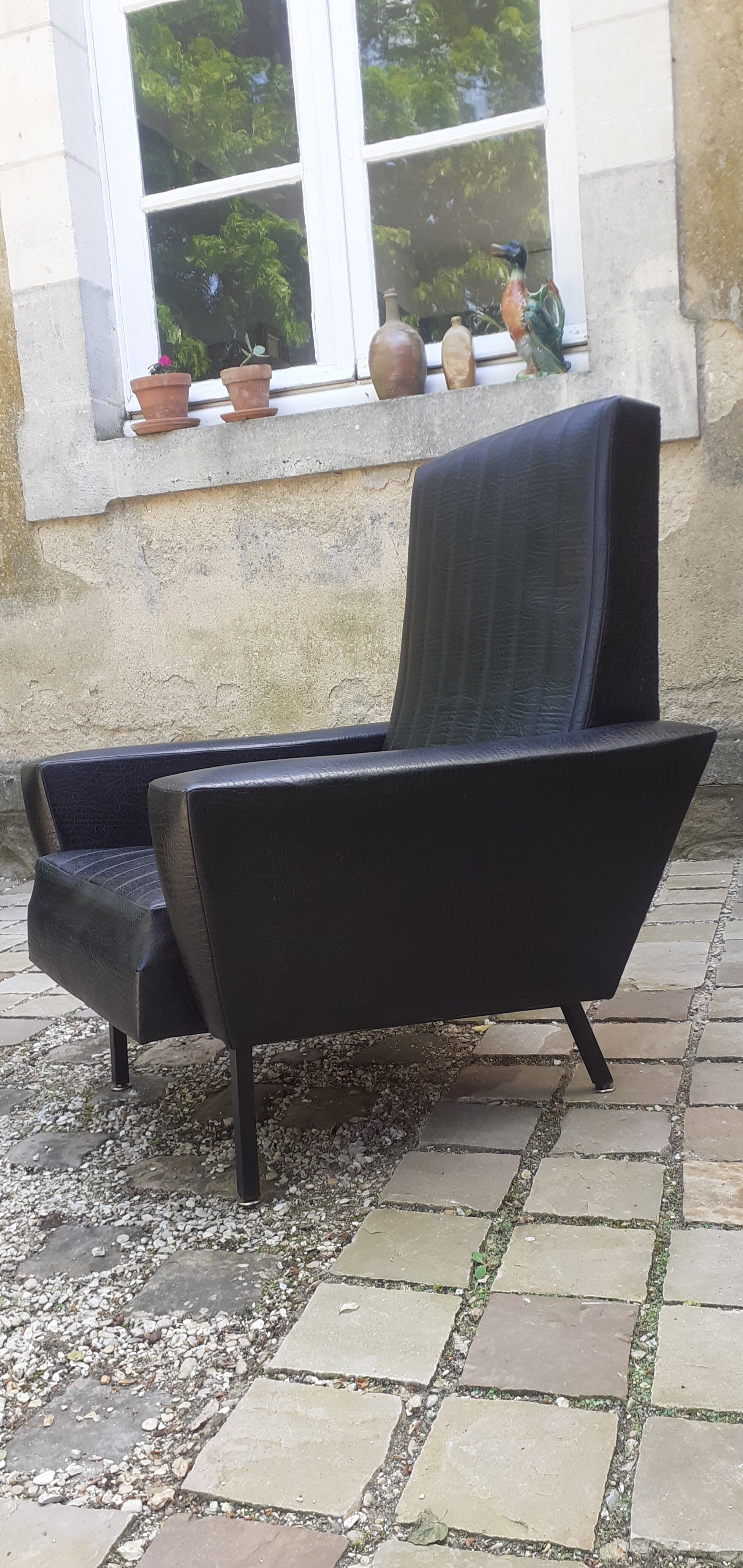 Pair of armchairs vintage year 60 imitation black leather