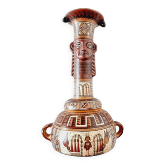 Inca craft vessel from Peru by Antonio Olave (1928-2016) hand painted