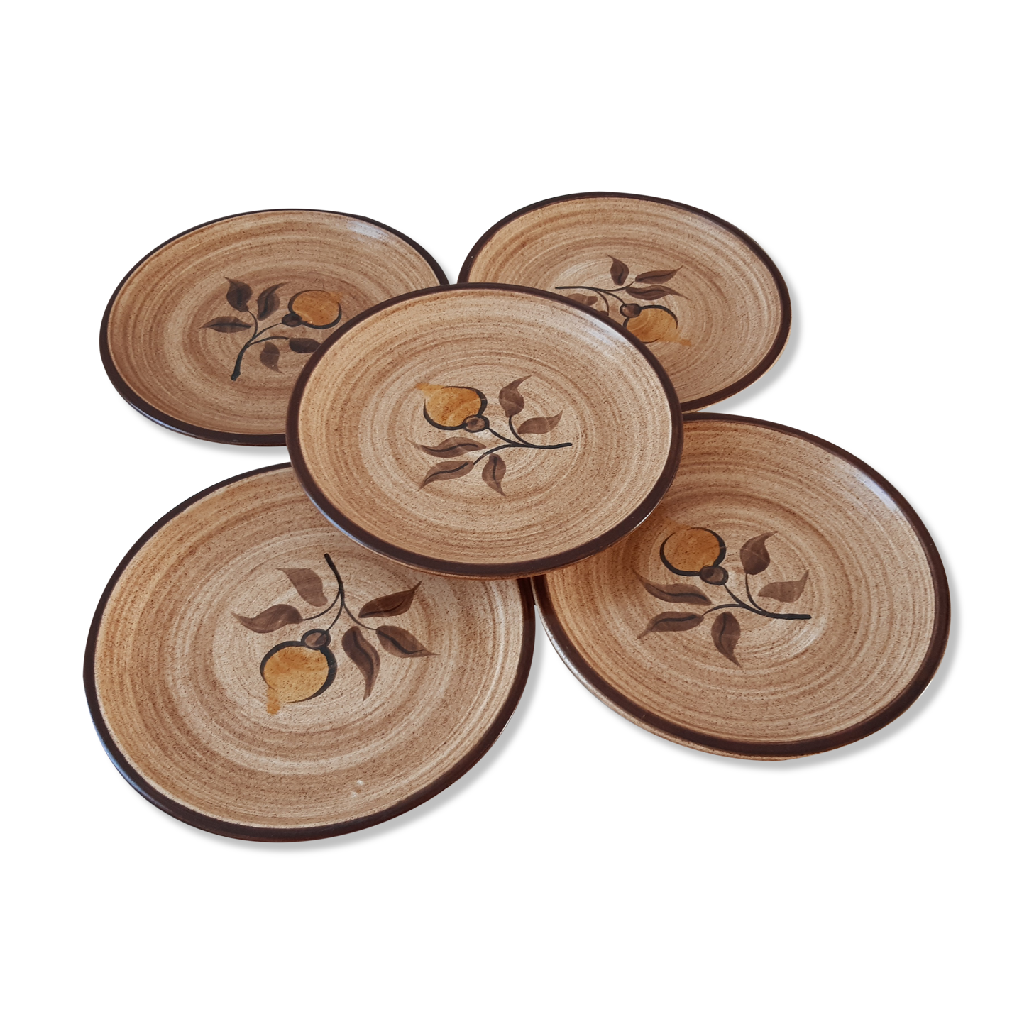 Set of 5 dessert plates in Salins stoneware 70s