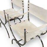 Maison Jansen Set of 4 armchairs Emperor Savonarola White leather and chromed metal