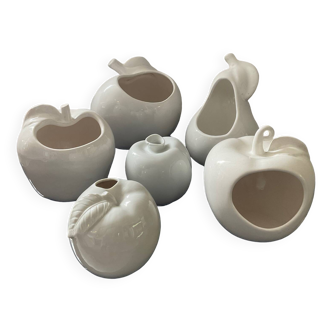 Série de 6 vases/cache pot vintage fruits en céramique