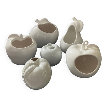 Set of 6 vintage ceramic fruit vases/cachepots