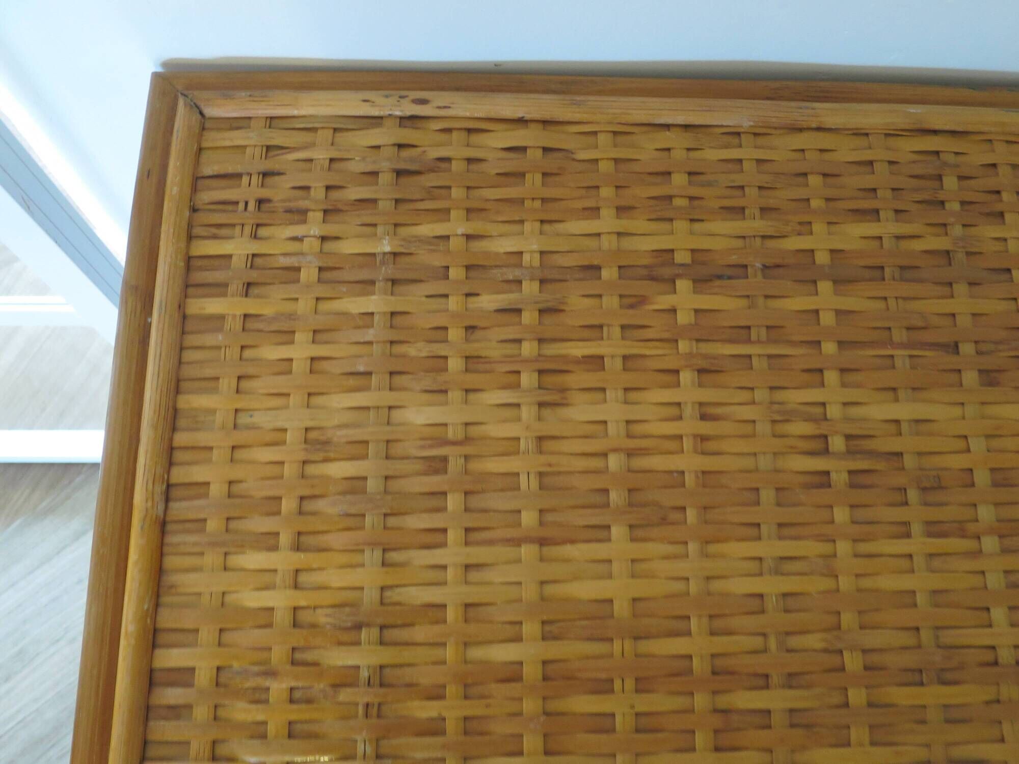 desk - wood-bamboo and woven wicker rattan - 2 drawers - large top - 80