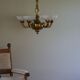 A modern Danish Art Deco chandelier, glass and brass, 1940s.