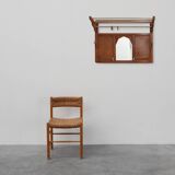 Art Deco oak carved wall coatrack with mirror, France 1920s