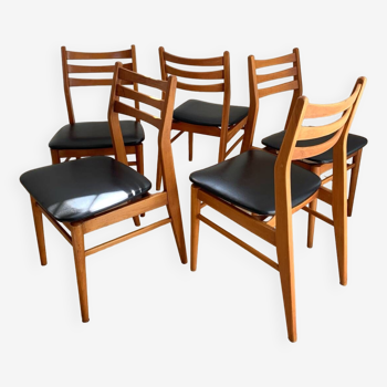 Série de 5 chaises scandinaves années 60