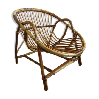 Armchair shell in rattan years 60