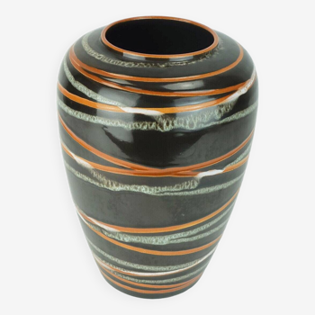 Vase ouest-allemand des années 1950 modèle scheurich 239-30 décor à rayures marron orange et blanc