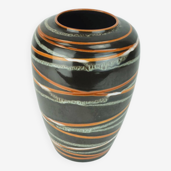 West german 1950s vase scheurich model 239-30 stripe decor brown orange and white
