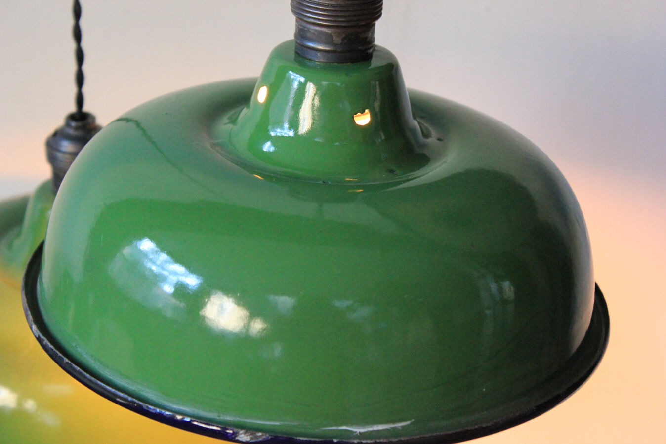 Abat jour emaillé lampe industrielle vert bouteille