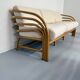 Complete living room with rattan sofa and white bouclette, brass finish, 80's design