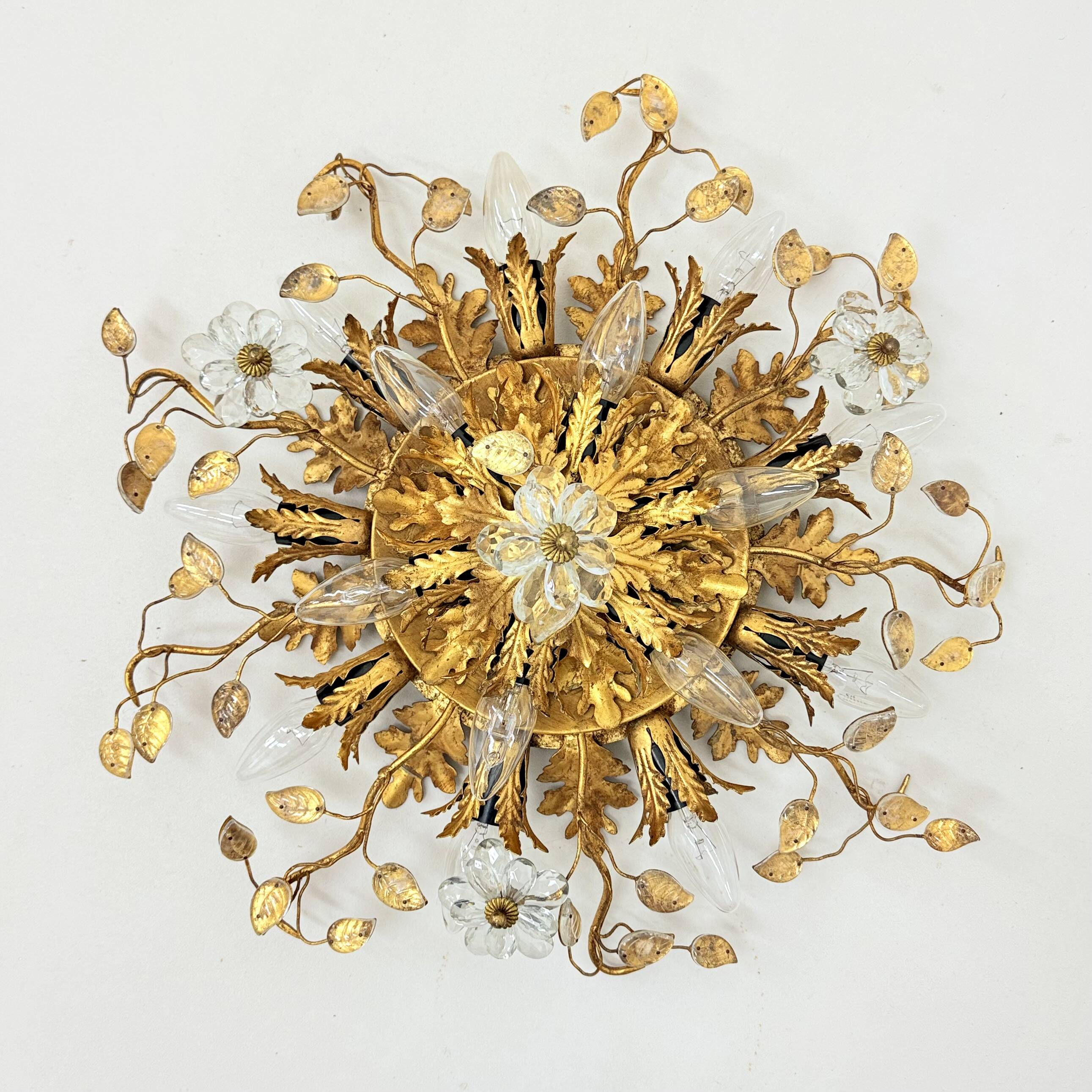 Gold-Plated Metal & Murano Crystal Flowers Flush Mount from Banci Firenze