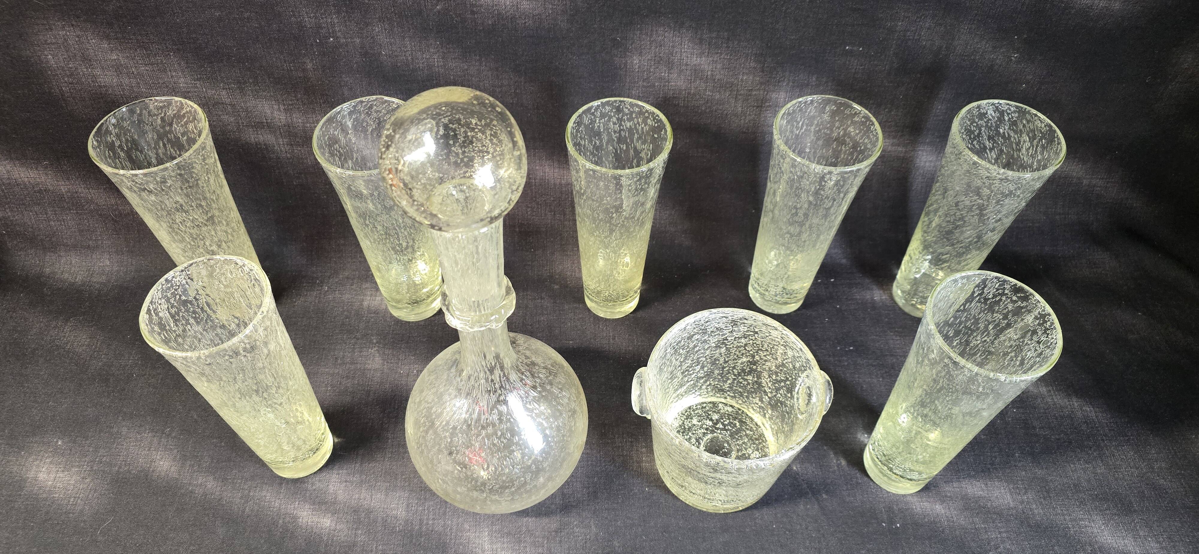 Set of bubble glassware from Biot – carafe, glasses, and ice bucket – 1960s