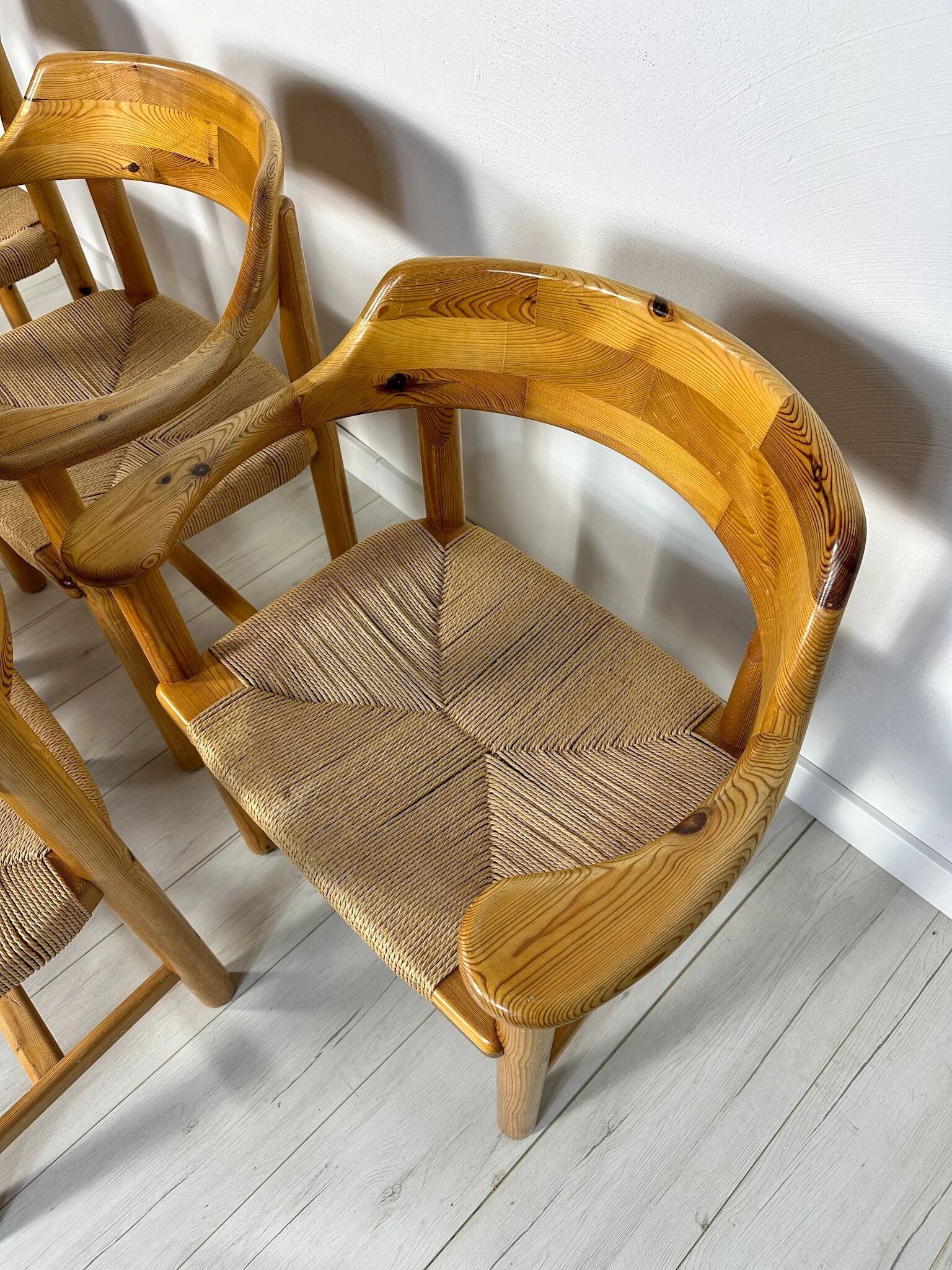 1970s Set of 6 Vintage Pine Dining Armchairs by Rainer Daumiller